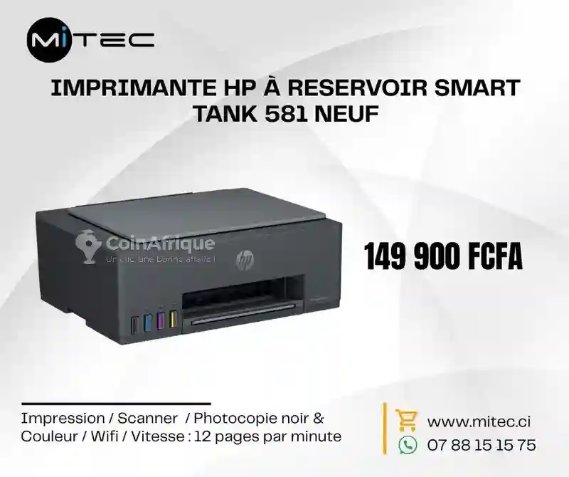Imprimante Hp à Réservoir Smart Tank 581 Neuf - Vue 2