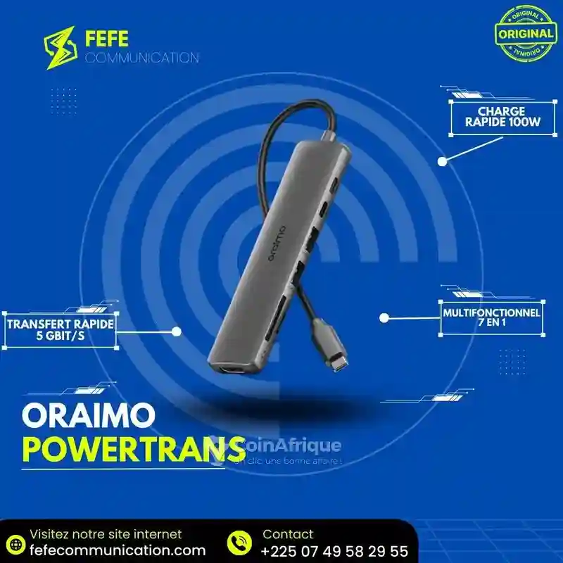 Oraimo Powertrans Adaptateur Multifonction Usb-c 7-en-1 - Vue 2