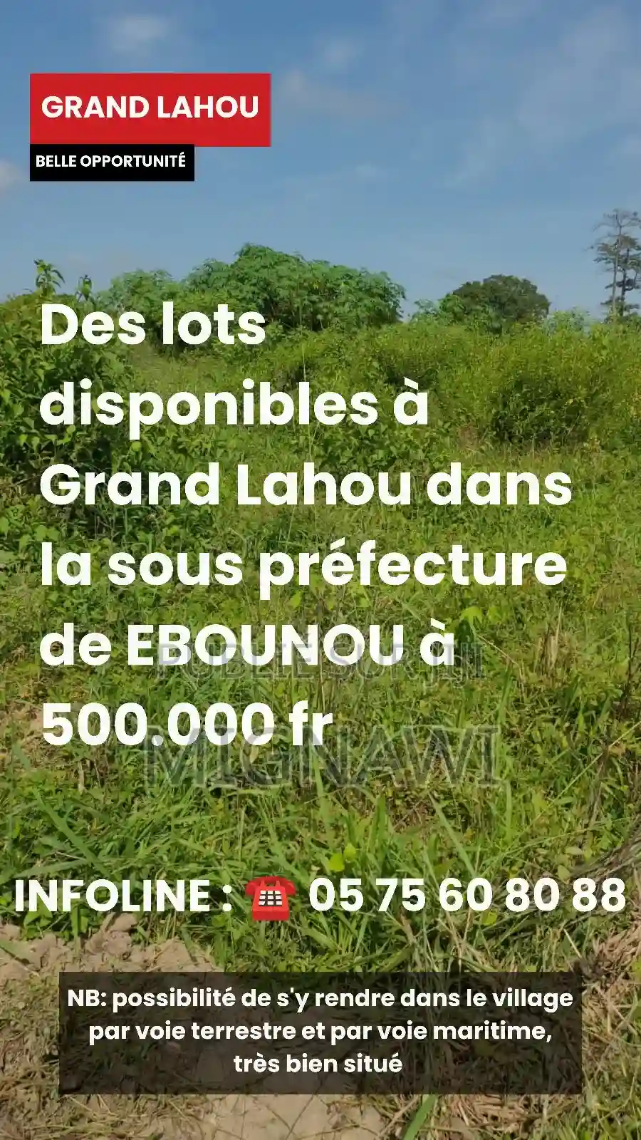 Terrain À Grand Lahou Village Ebounou - Vue 1
