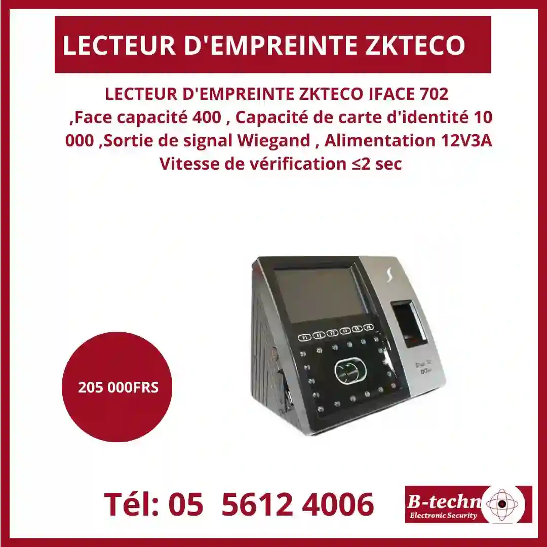 VENTE DES POINTEUSES BIOMETRIQUES ZKTECO
