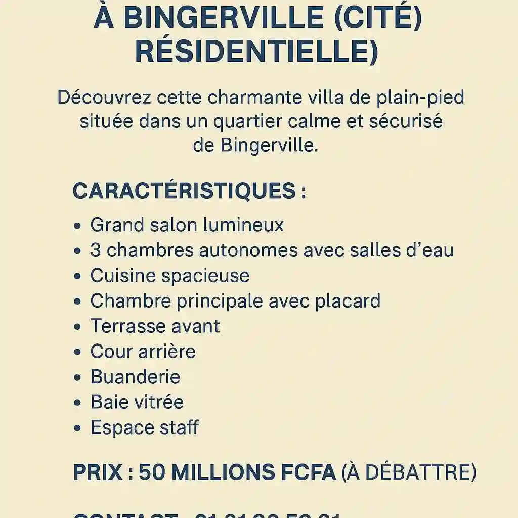 VILLA À VENDRE À BINGERVILLE 