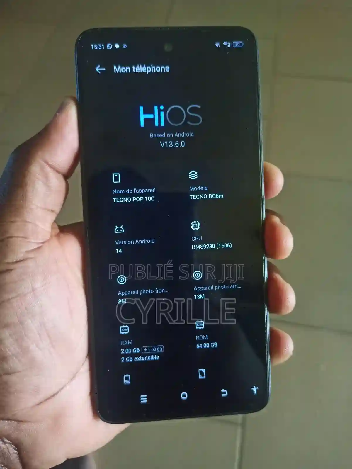 Tecno Pop 10C 64 GB Black - Vue 2