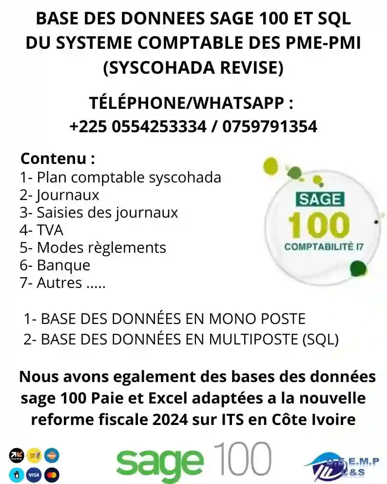 Base des données sage 100 Comptabilité SYSCOHADA REVISE