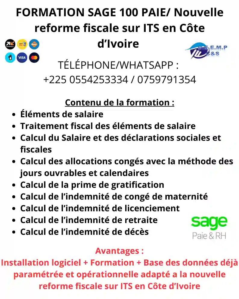 FORAMTION SAGE 100 PAIE, NOUVELLE REFORME FISCALE ITS 2024
